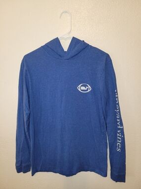 Vinyard Vines Mens Blue Long Sleeve Hooded Tee  Whale / Football logo Small